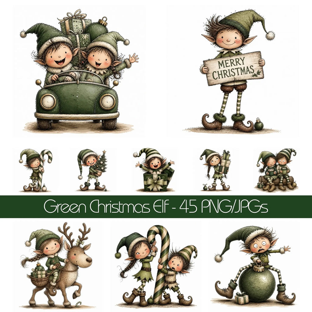 Green Christmas Elf Clipart