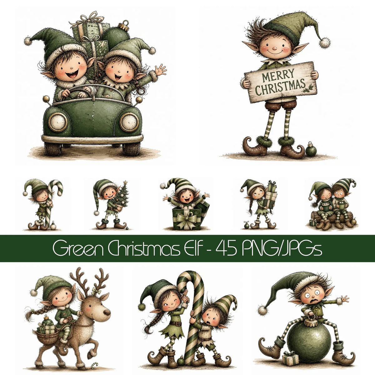 Green Christmas Elf Clipart