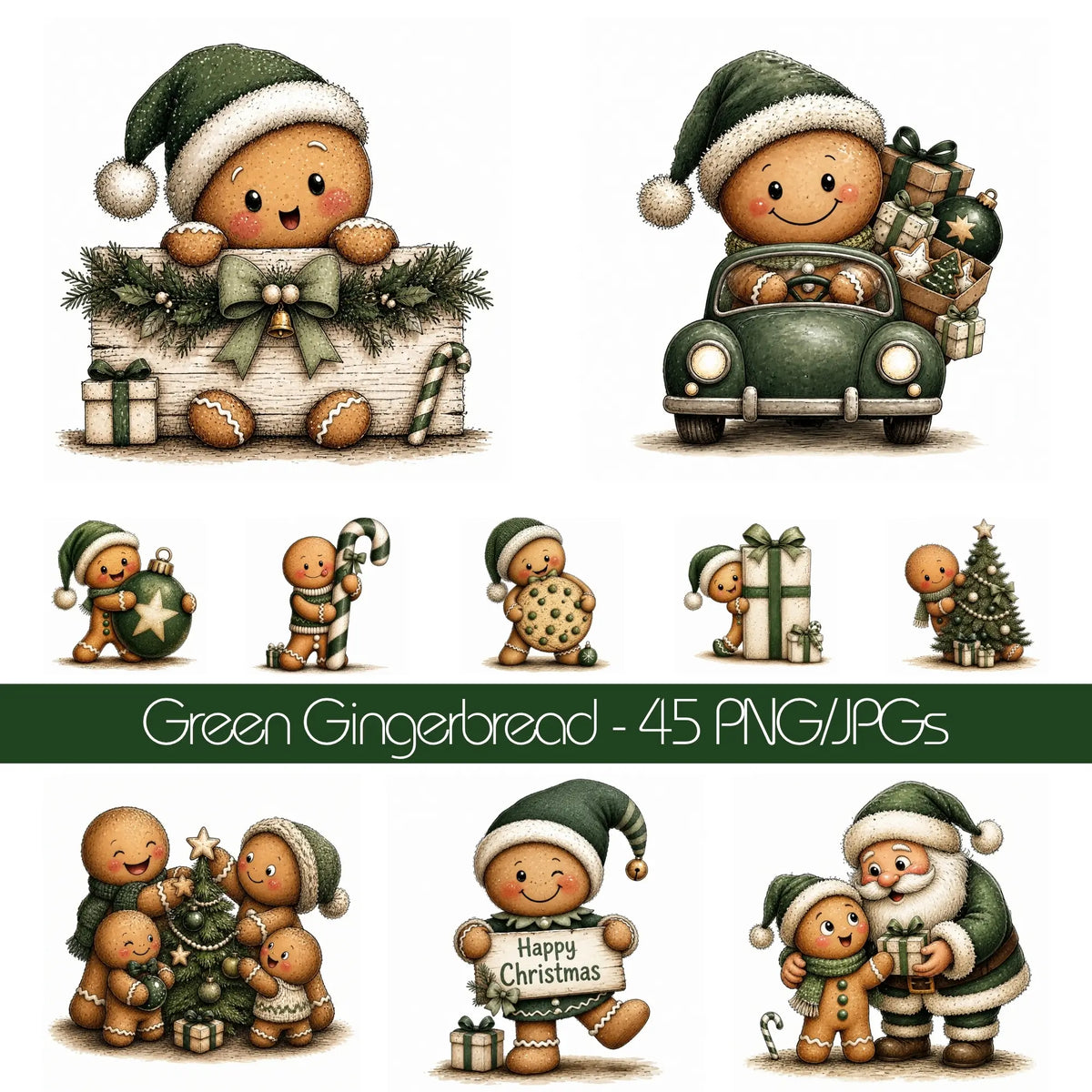 Green Christmas Gingerbread Clipart