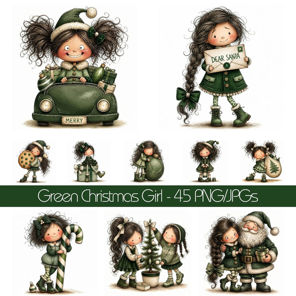 Green Christmas Girl Clipart