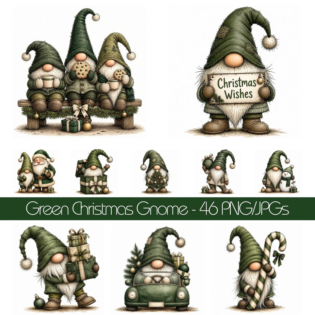 Green Christmas Gnome Clipart