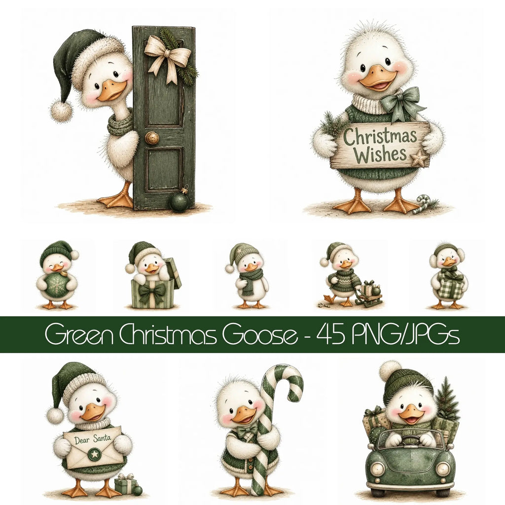 Green Christmas Goose Clipart