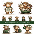 Green Christmas Highland Cow Clipart