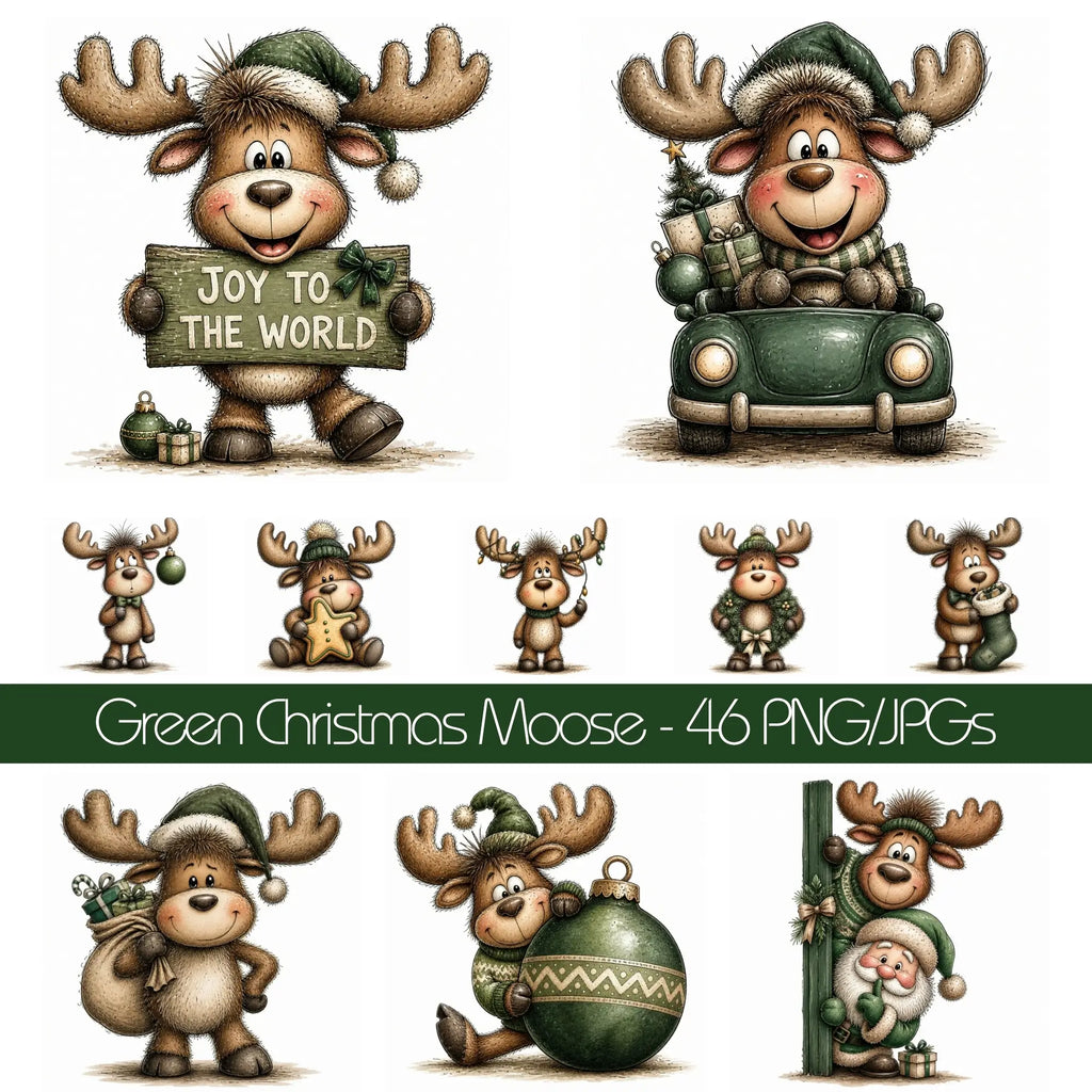 Green Christmas Moose Clipart