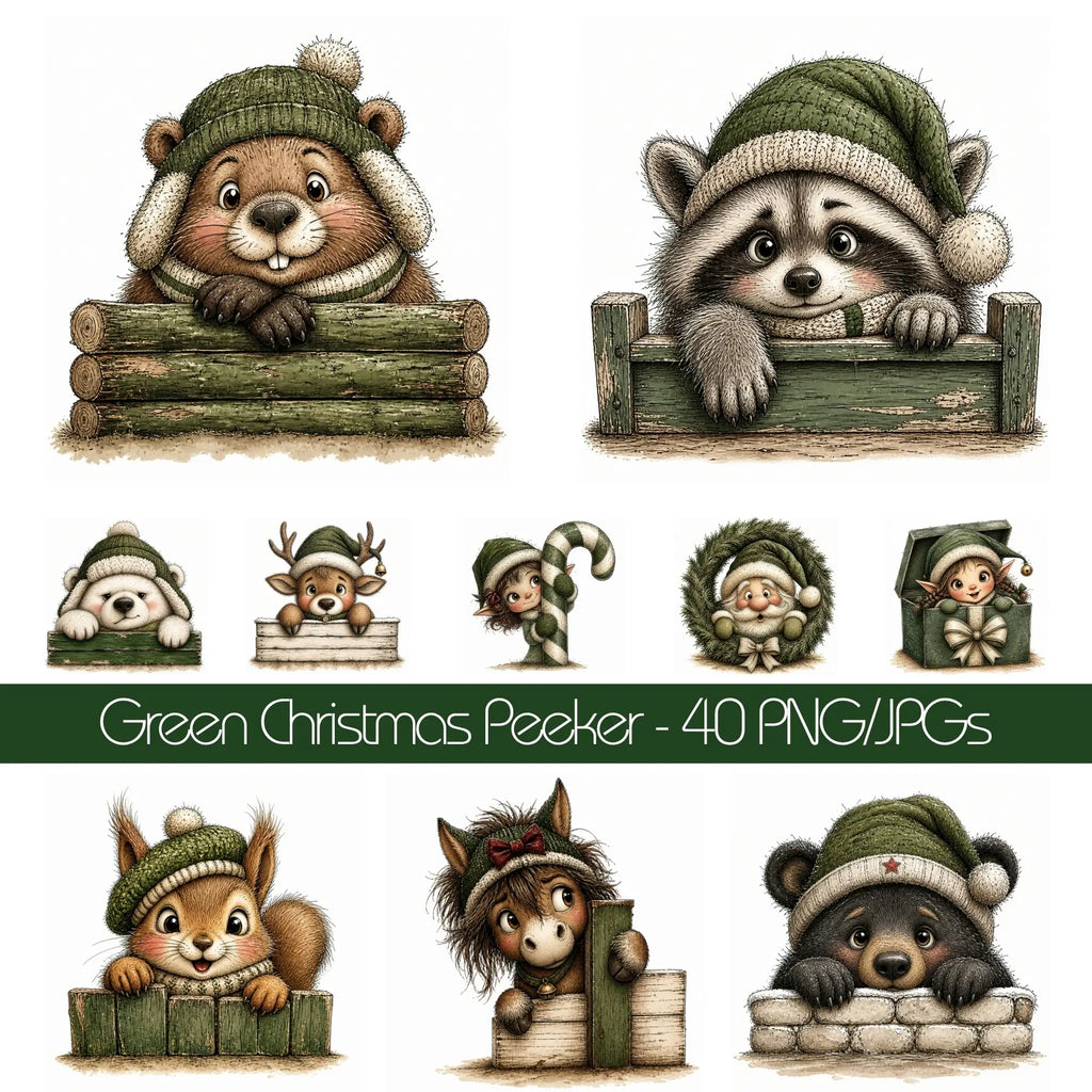 Green Christmas Peekers Clipart