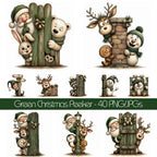 Green Christmas Peeking Animals & Characters Clipart