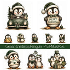 Green Christmas Penguin Clipart