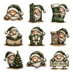 Green Peeking Santa Christmas Clipart
