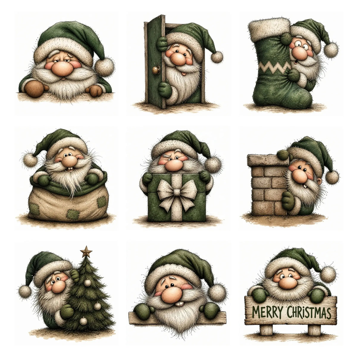 Green Peeking Santa Christmas Clipart