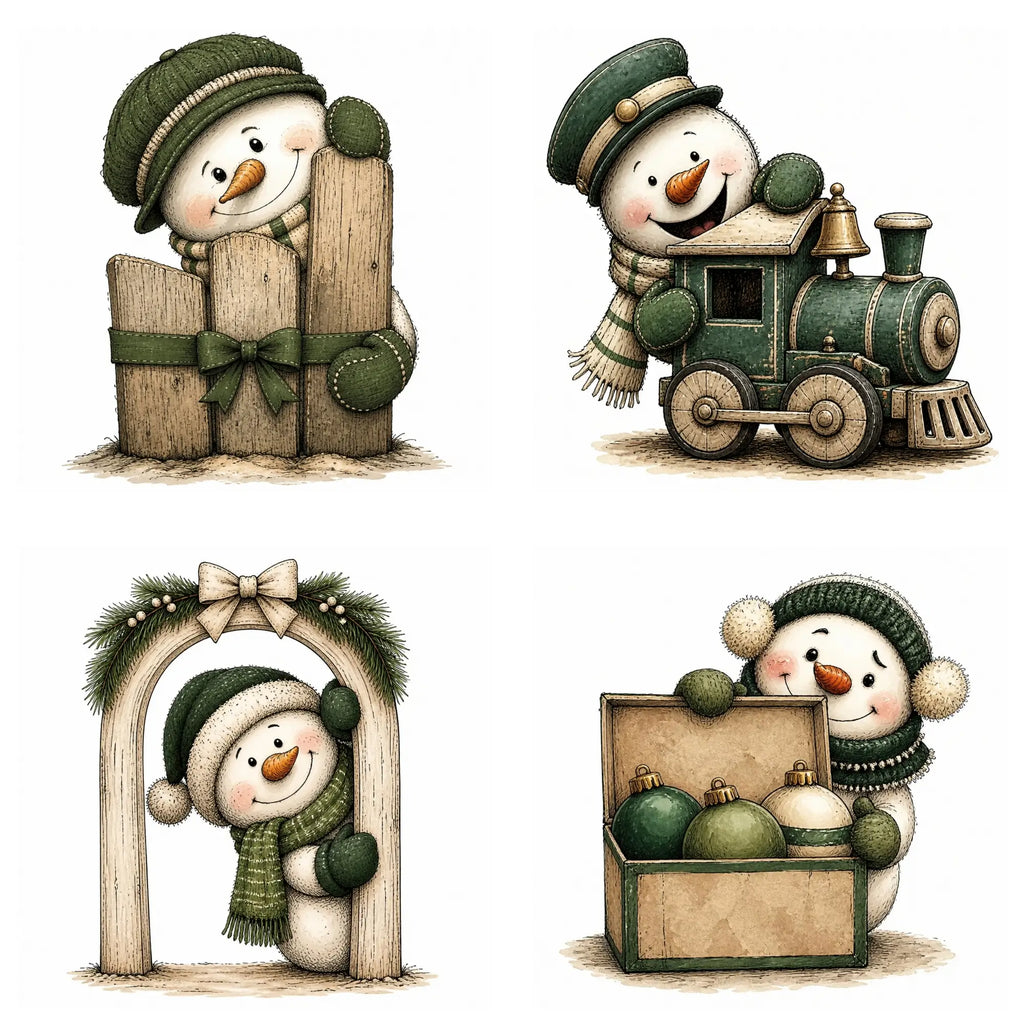 Green Peeking Snowman Christmas Clipart