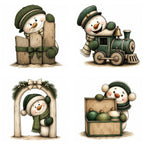 Green Peeking Snowman Christmas Clipart