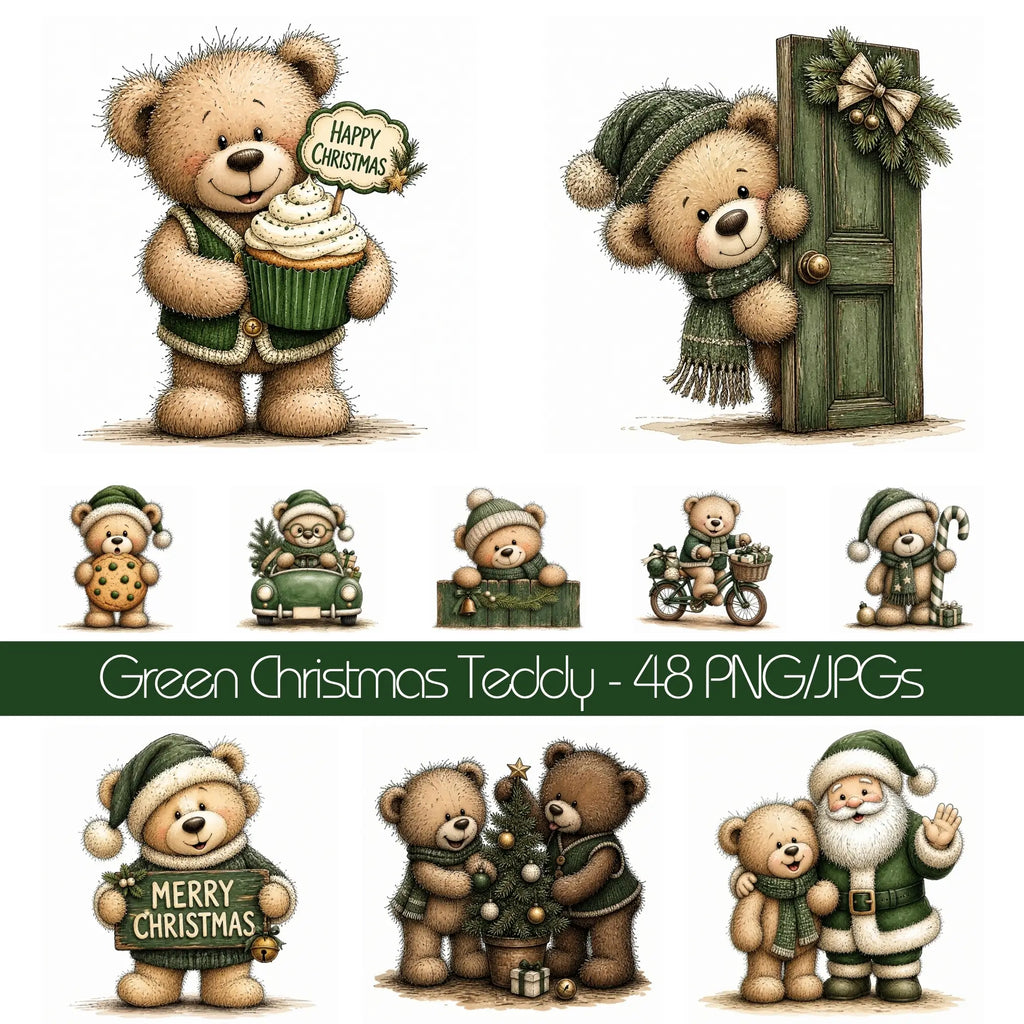 Green Christmas Teddy Bear Clipart