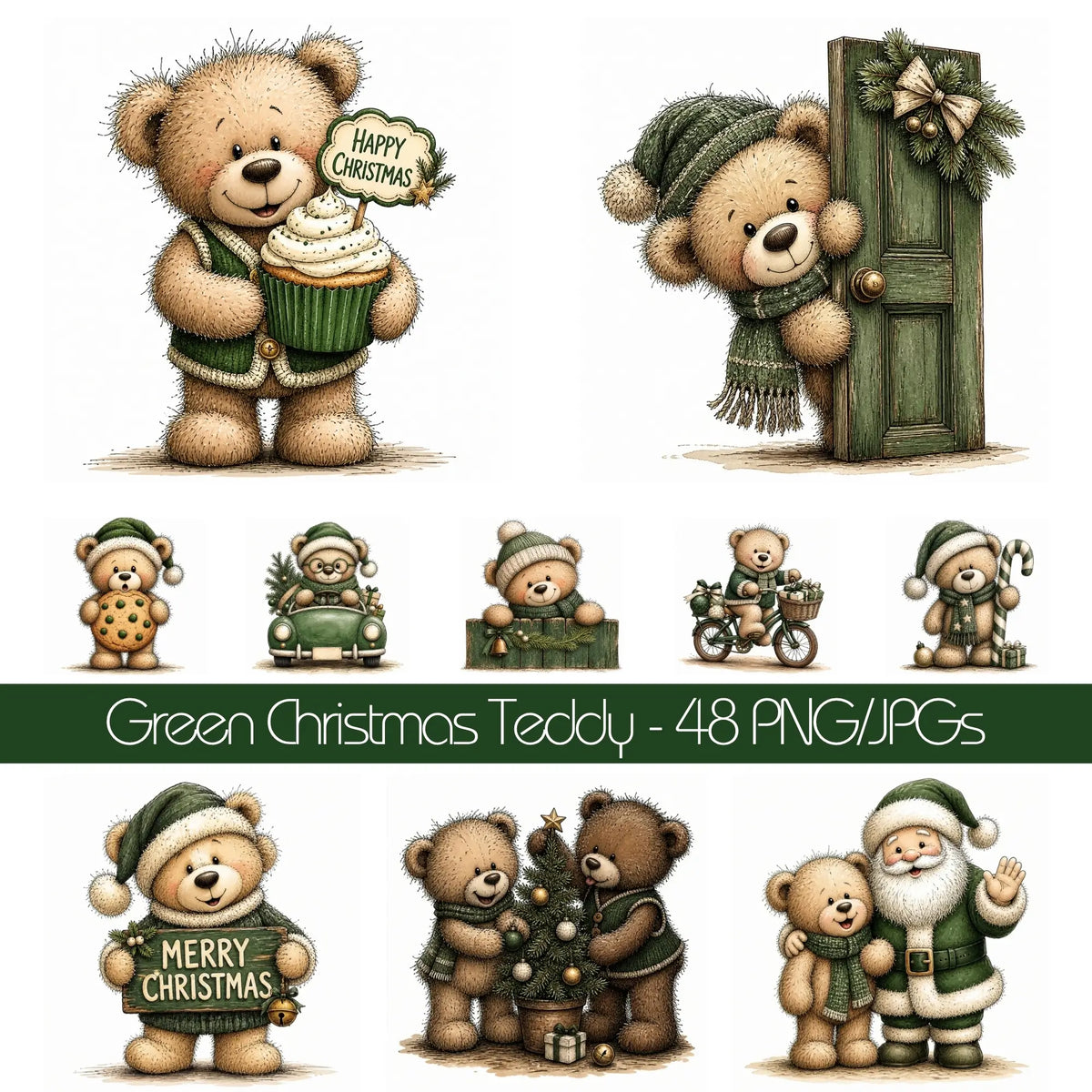 Green Christmas Teddy Bear Clipart