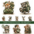 Green Christmas Woodland Animal Clipart