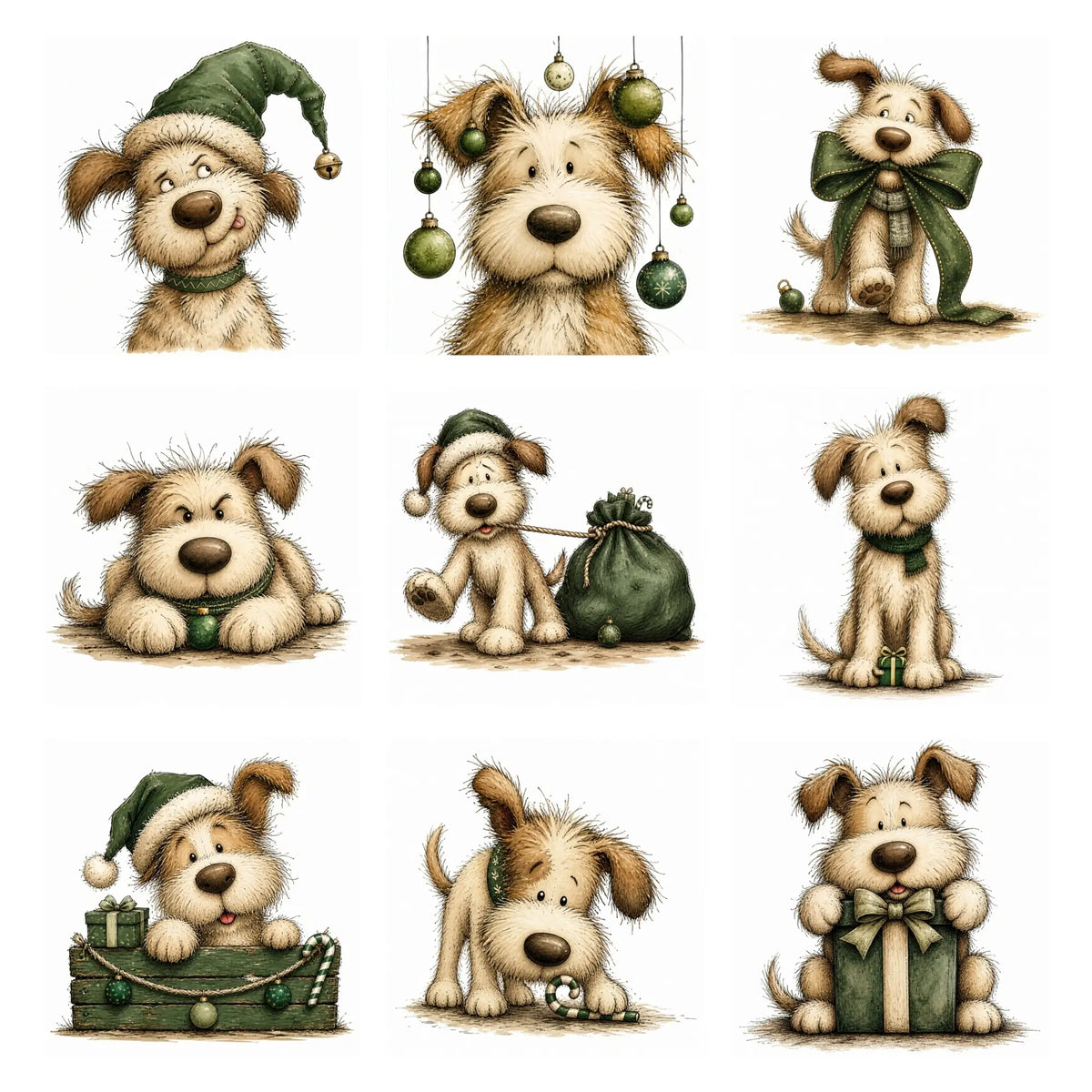 Green Christmas Dog Clipart