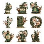 Green Santa & Reindeer Peeking Christmas Clipart