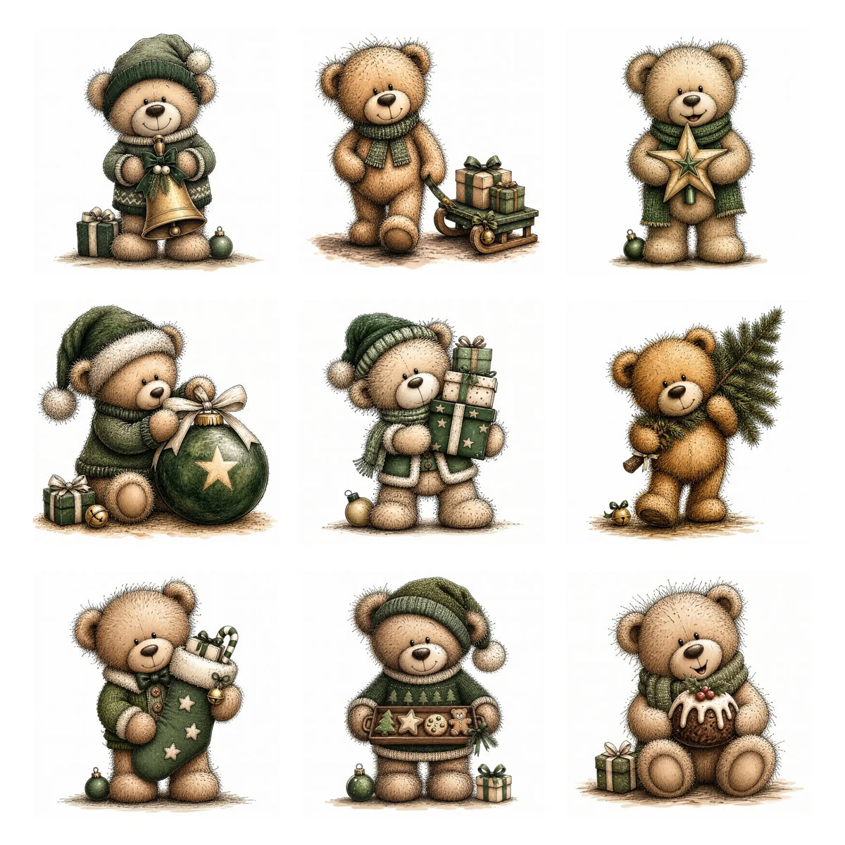 Green Christmas Teddy Bear Clipart