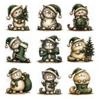Green Christmas Cat Clipart