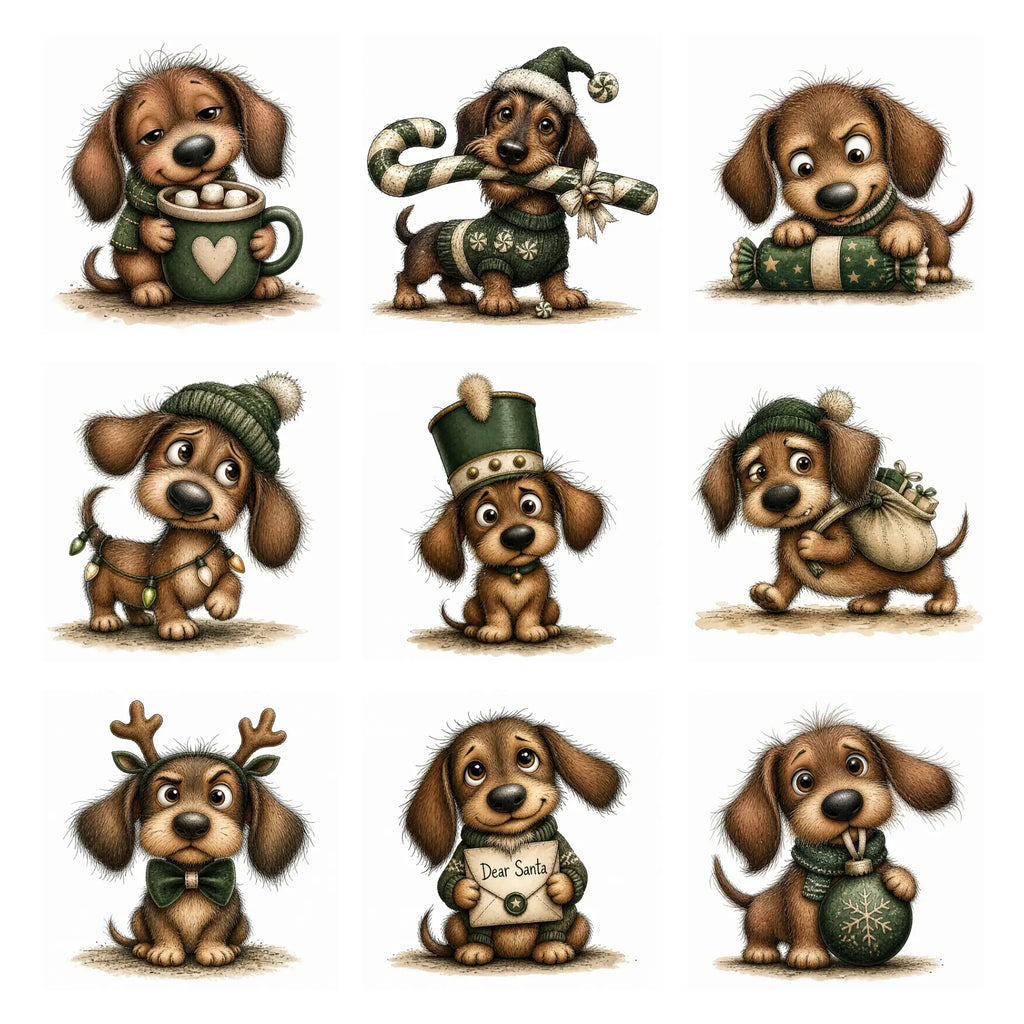 Green Christmas Dachshund Clipart