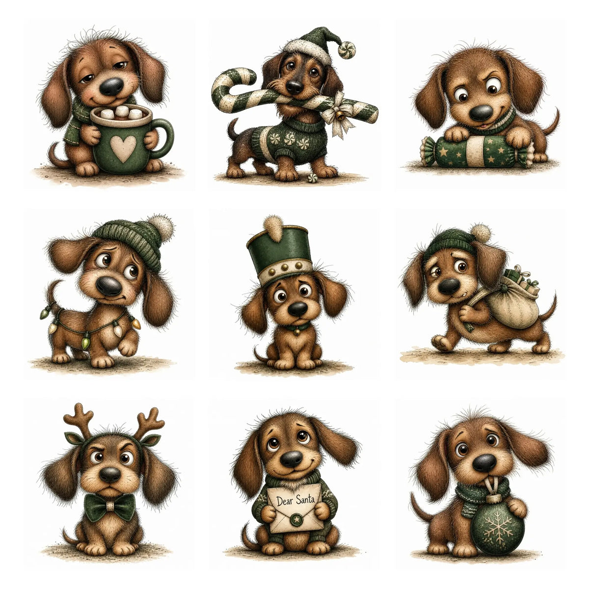 Green Christmas Dachshund Clipart