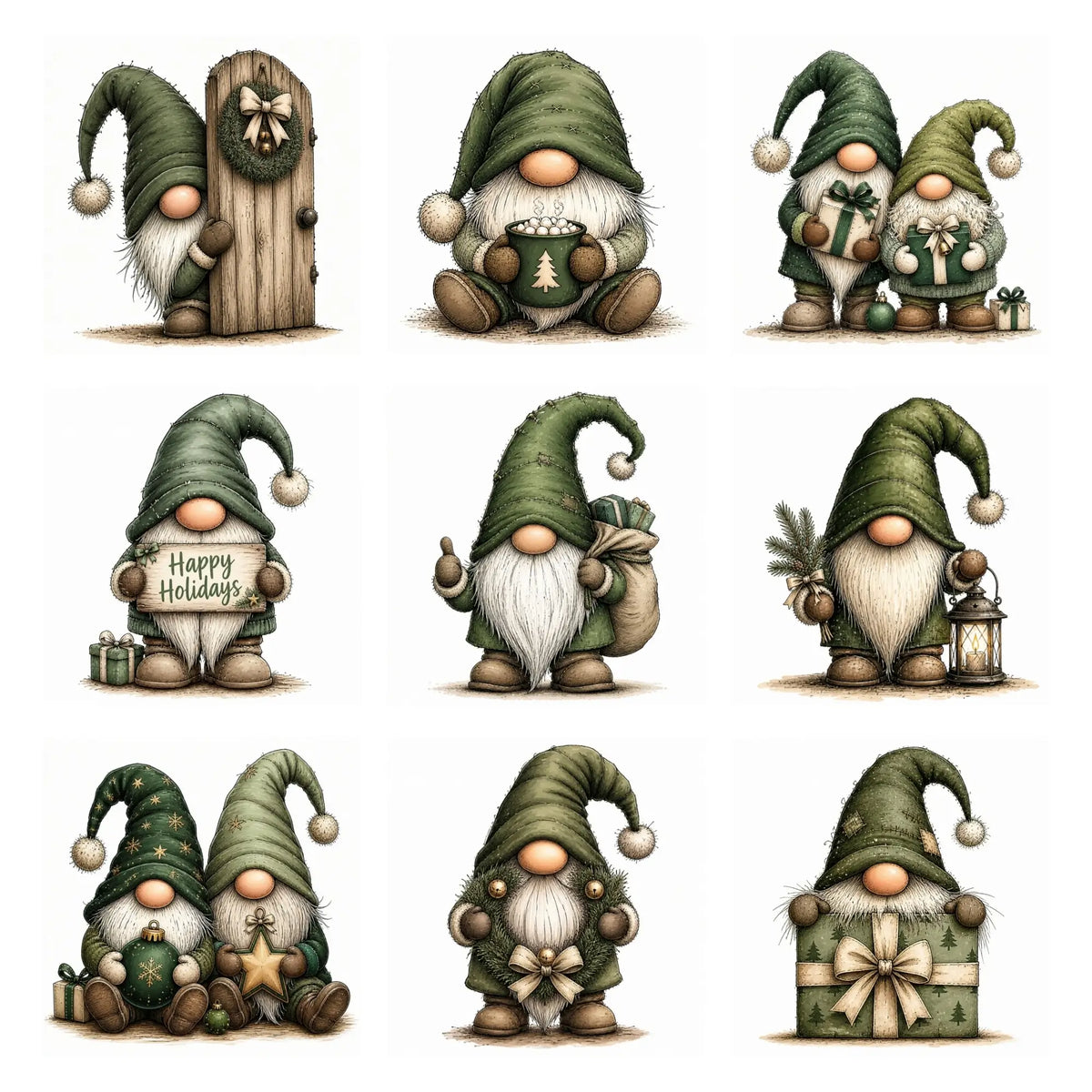 Green Christmas Gnome Clipart
