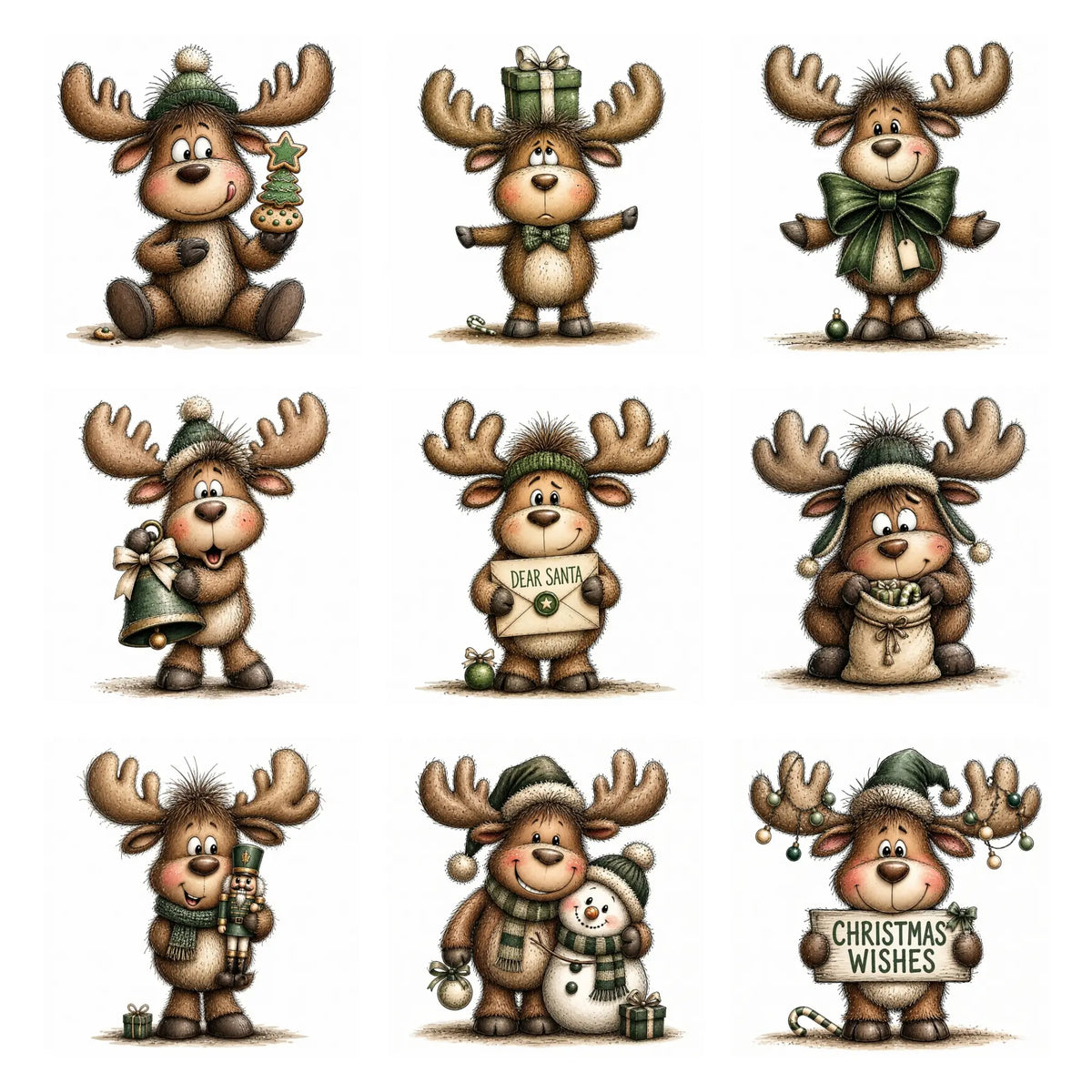 Green Christmas Moose Clipart