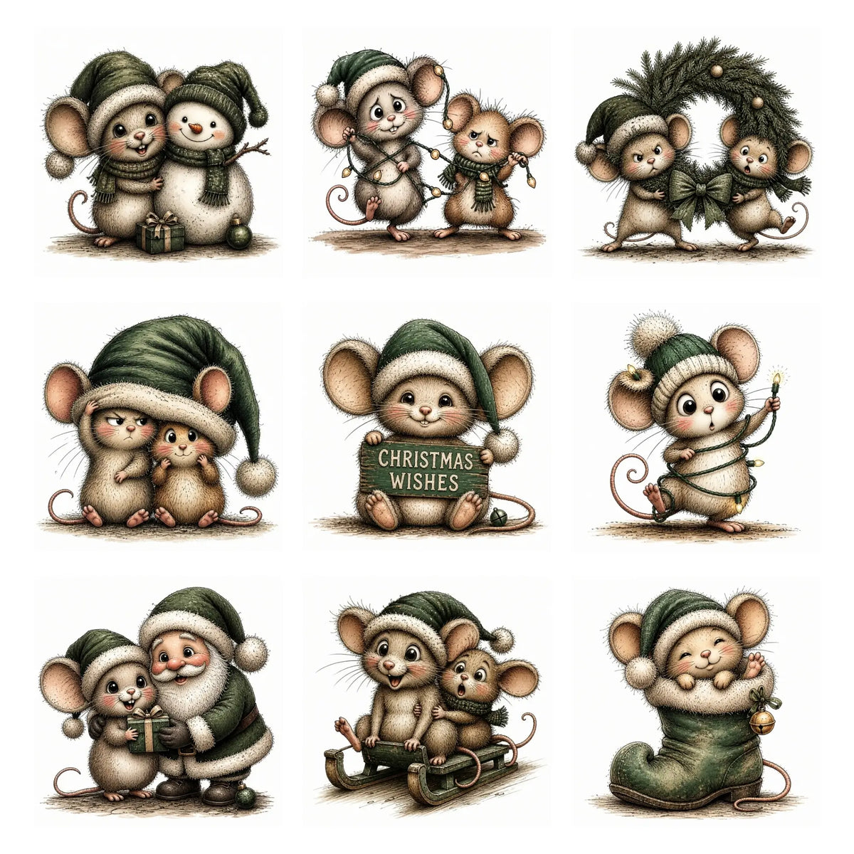 Green Christmas Mouse Clipart