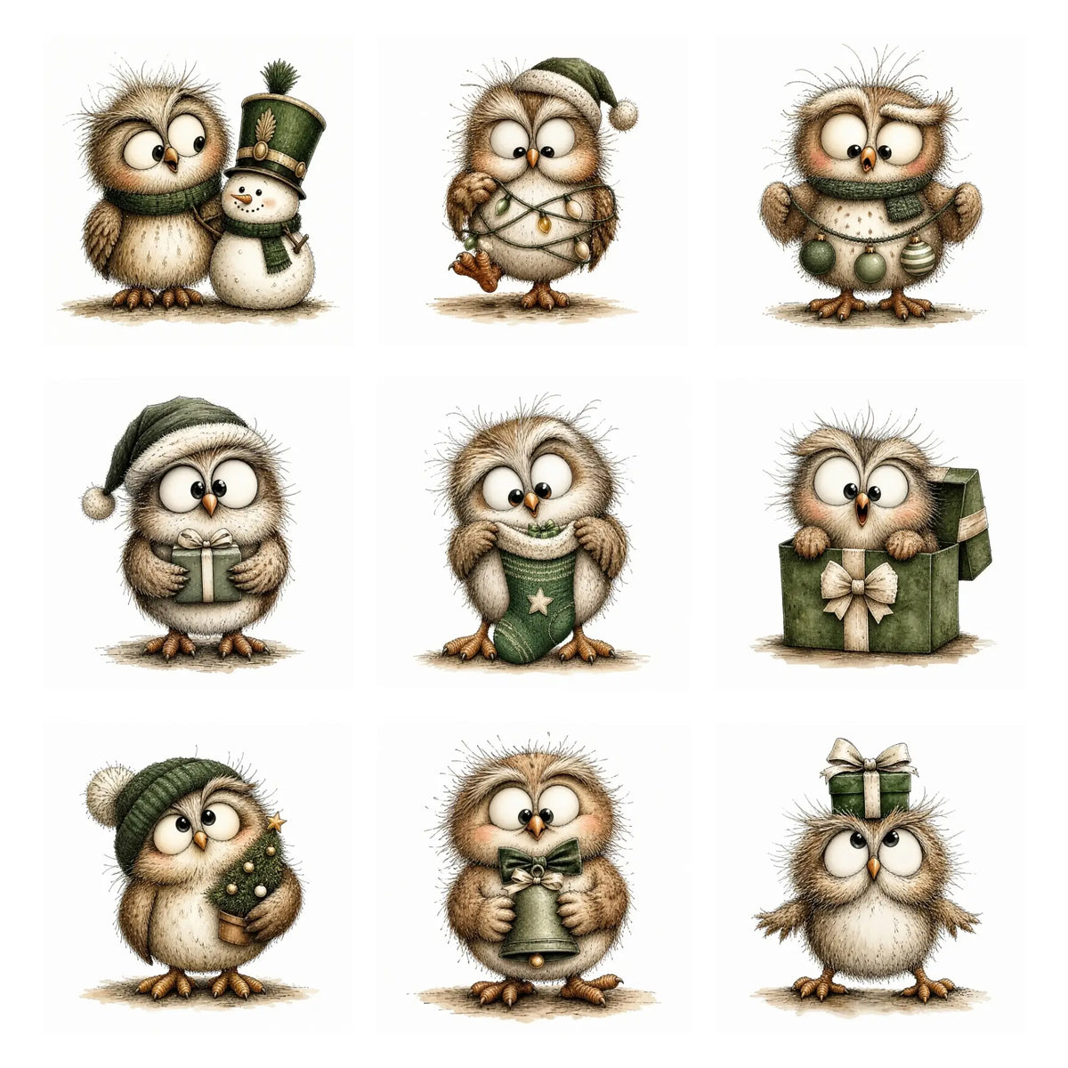 Green Christmas Owl Clipart