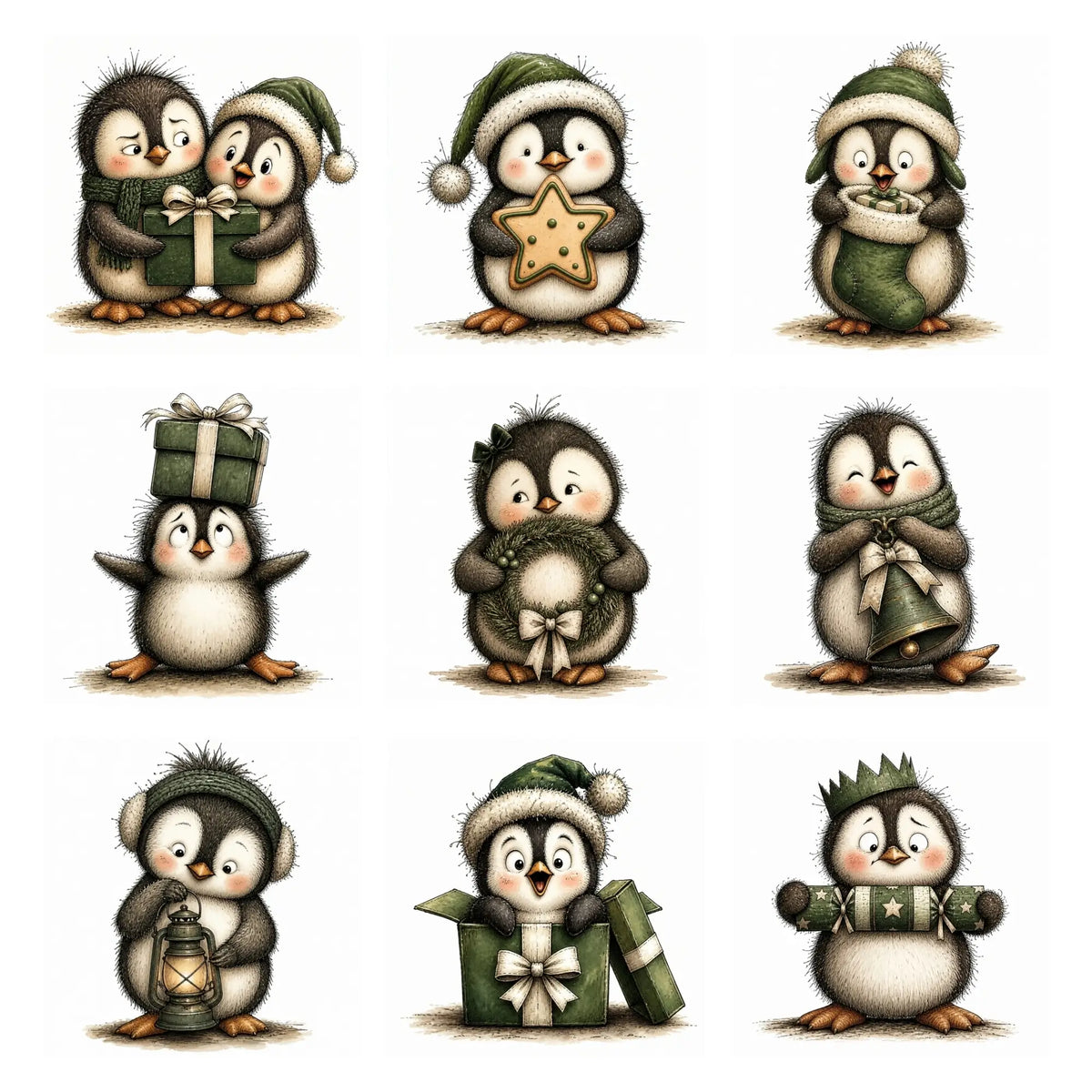 Green Christmas Penguin Clipart