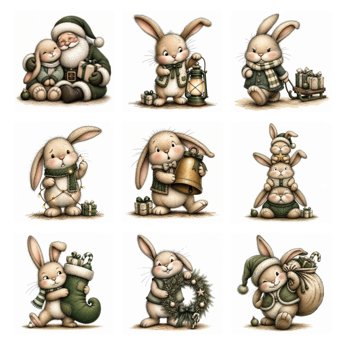 Green Christmas Bunny Clipart