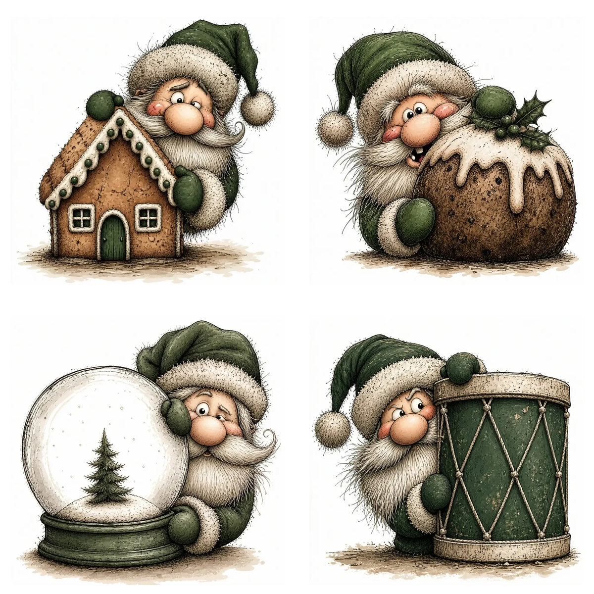 Green Peeking Santa Christmas Clipart