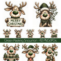 Green Christmas Reindeer Portrait Clipart