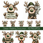 Green Christmas Reindeer Portrait Clipart