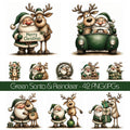 Green Santa & Reindeer Christmas Clipart