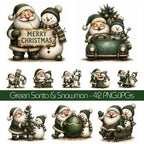 Green Santa & Snowman Christmas Clipart