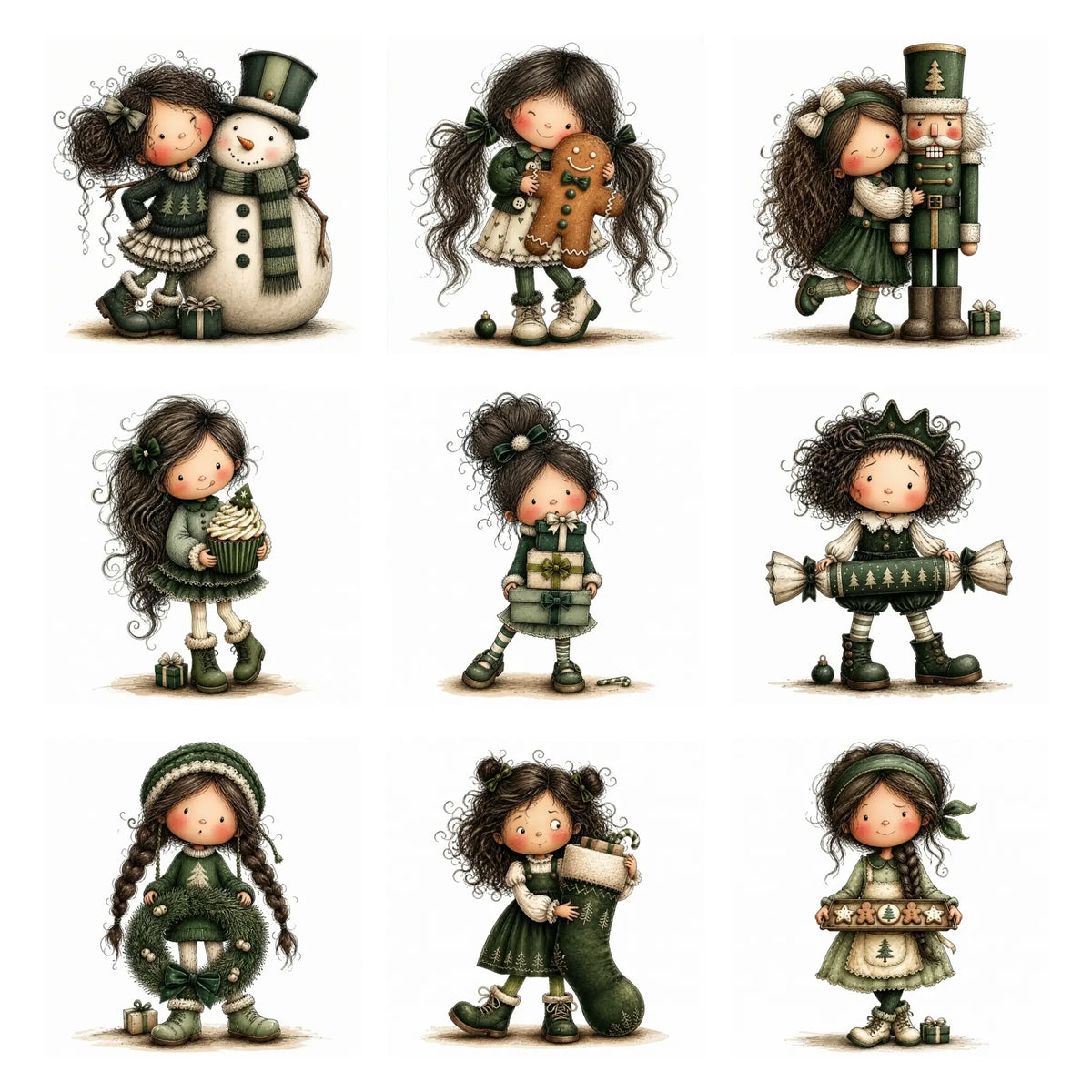 Green Christmas Girl Clipart
