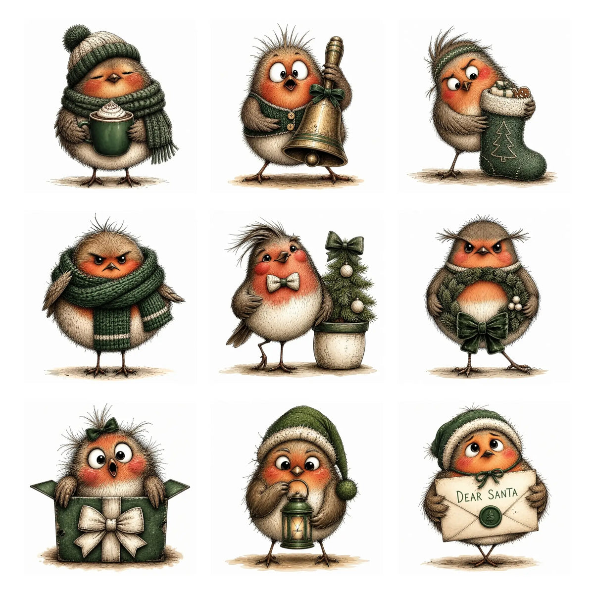 Green Christmas Robin Clipart