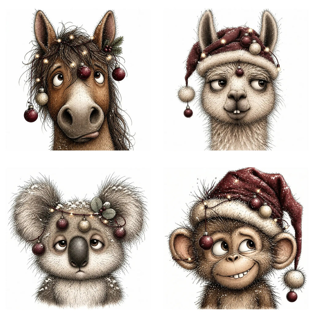 Burgundy Christmas Animal Portrait Clipart