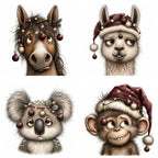 Burgundy Christmas Animal Portrait Clipart