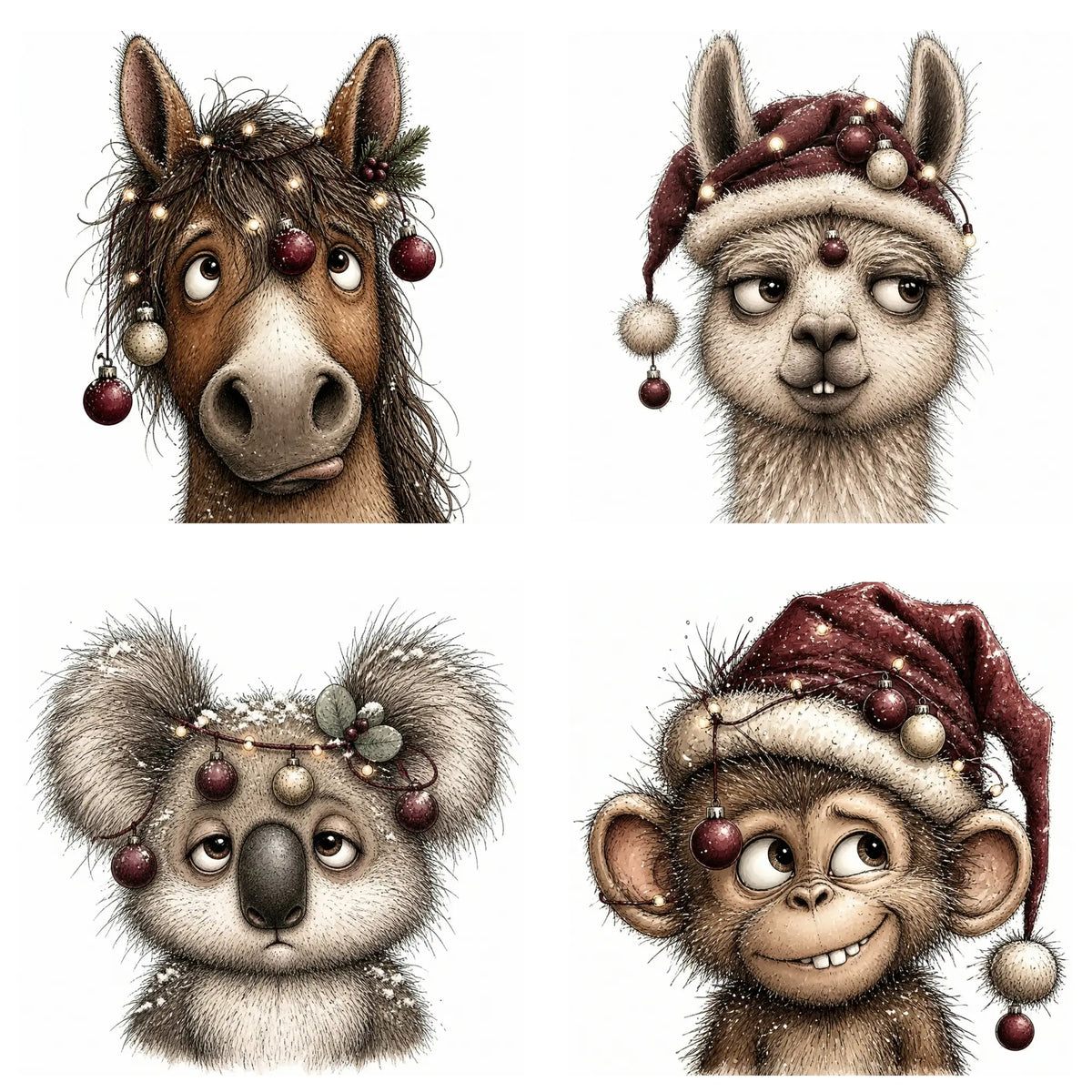Burgundy Christmas Animal Portrait Clipart