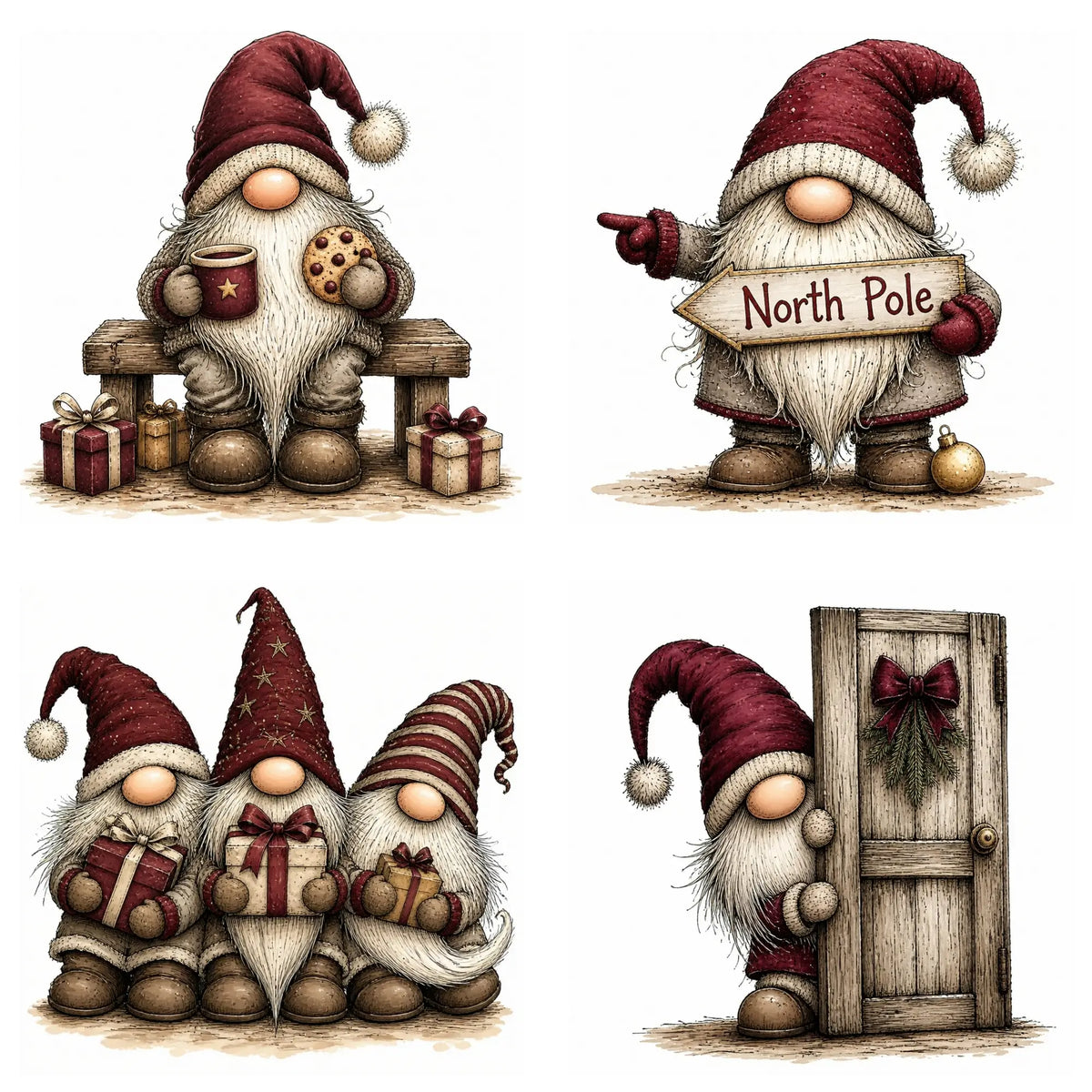 Burgundy Christmas Gnome Clipart