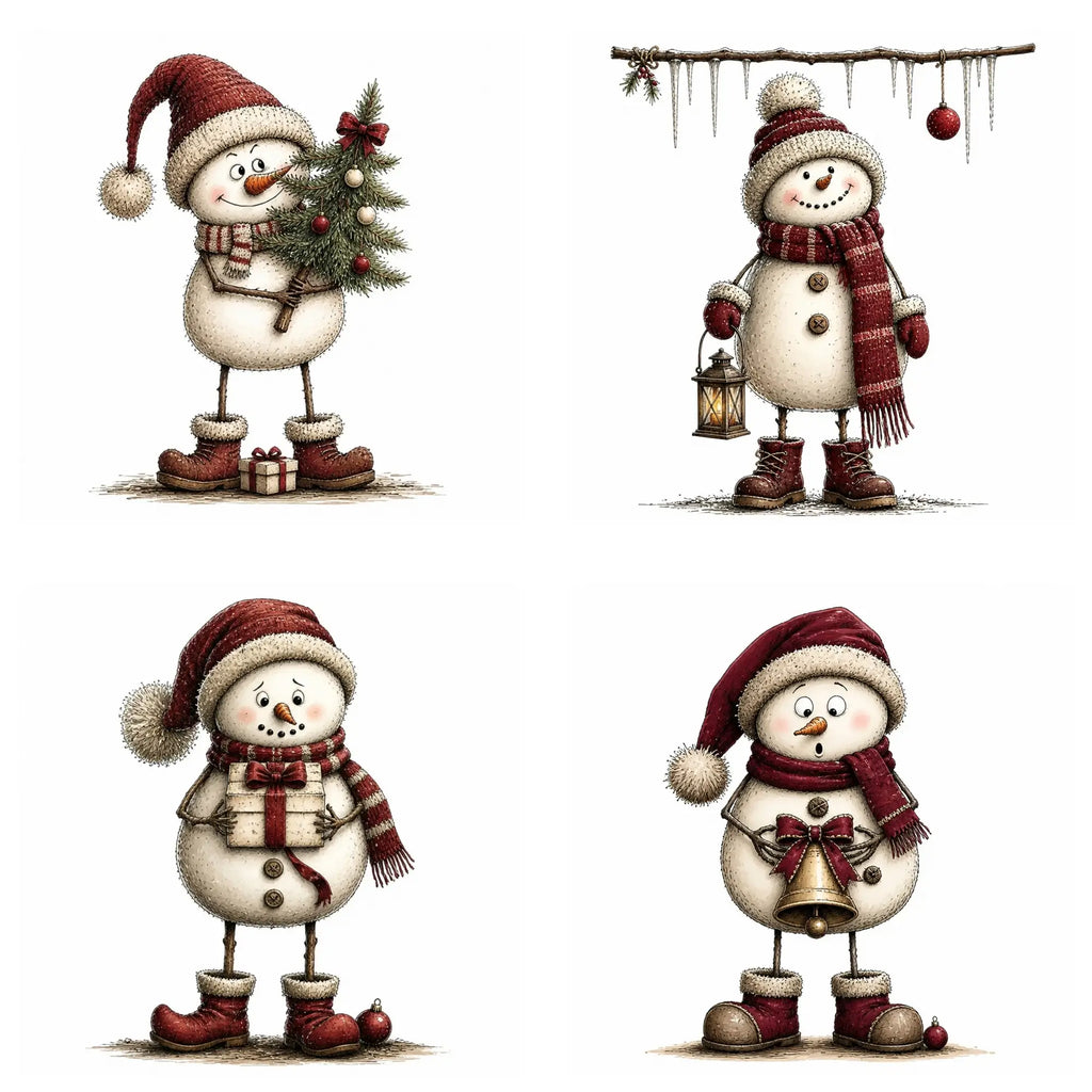 Burgundy Christmas Snowman Clipart