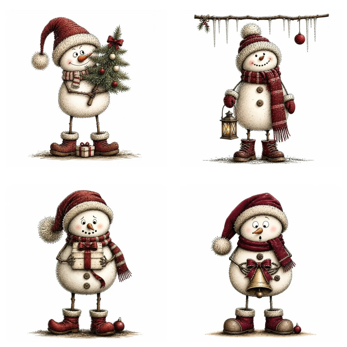 Burgundy Christmas Snowman Clipart