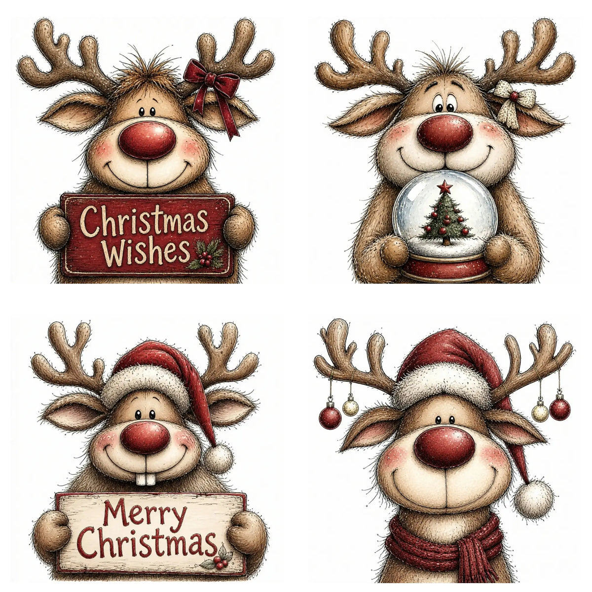 Burgundy Christmas Reindeer Portrait Clipart