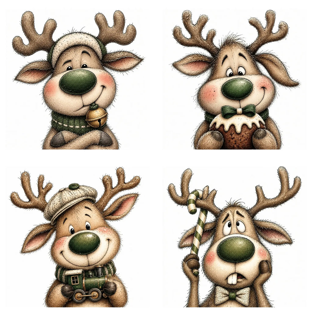 Green Christmas Reindeer Portrait Clipart