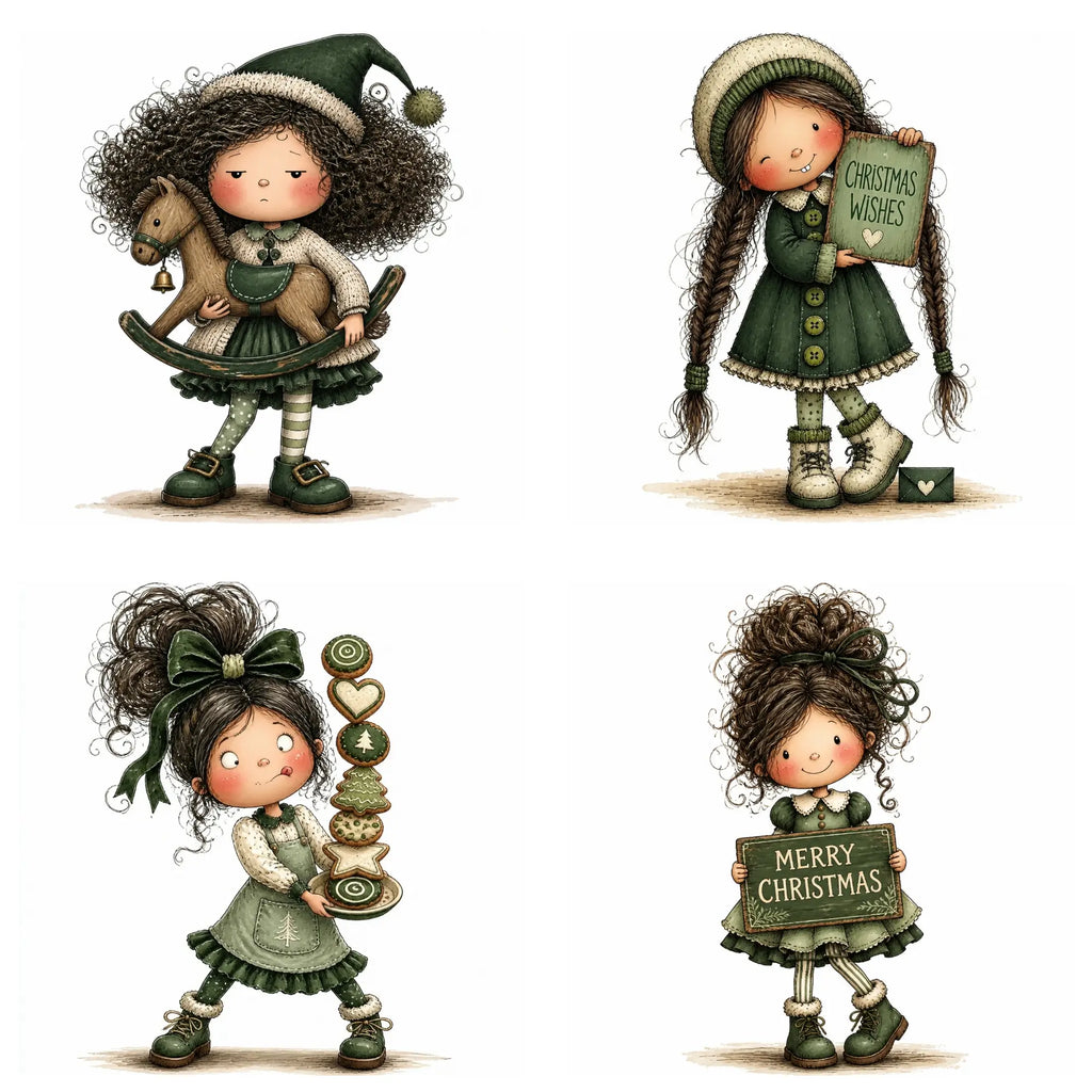 Green Christmas Girl Clipart