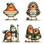 Green Christmas Robin Clipart
