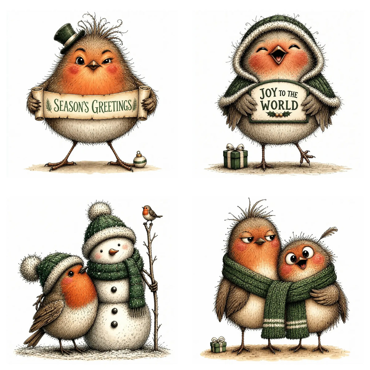 Green Christmas Robin Clipart