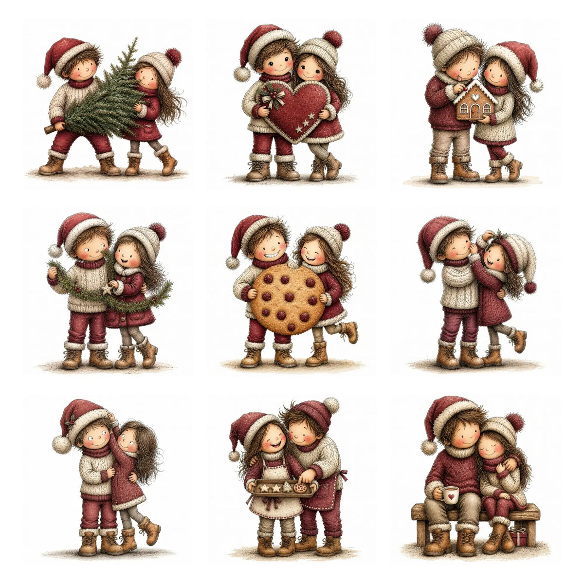 Burgundy Christmas Couple Clipart
