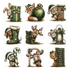 Green Christmas Peeking Animals & Characters Clipart